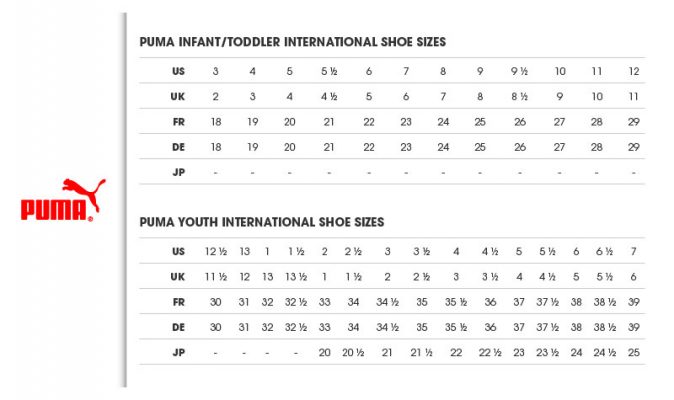 puma shoe size chart