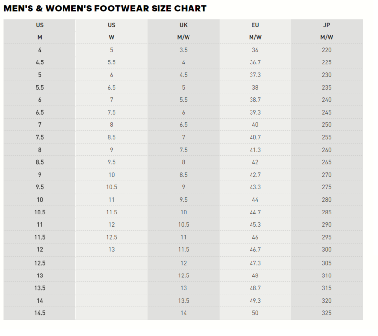 adidas shoe size chart mens