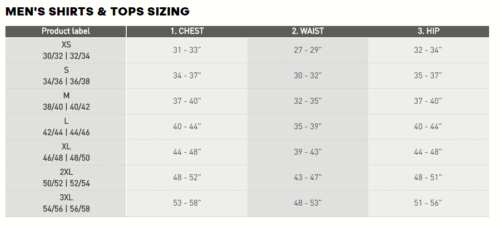 adidas mens shirt size chart